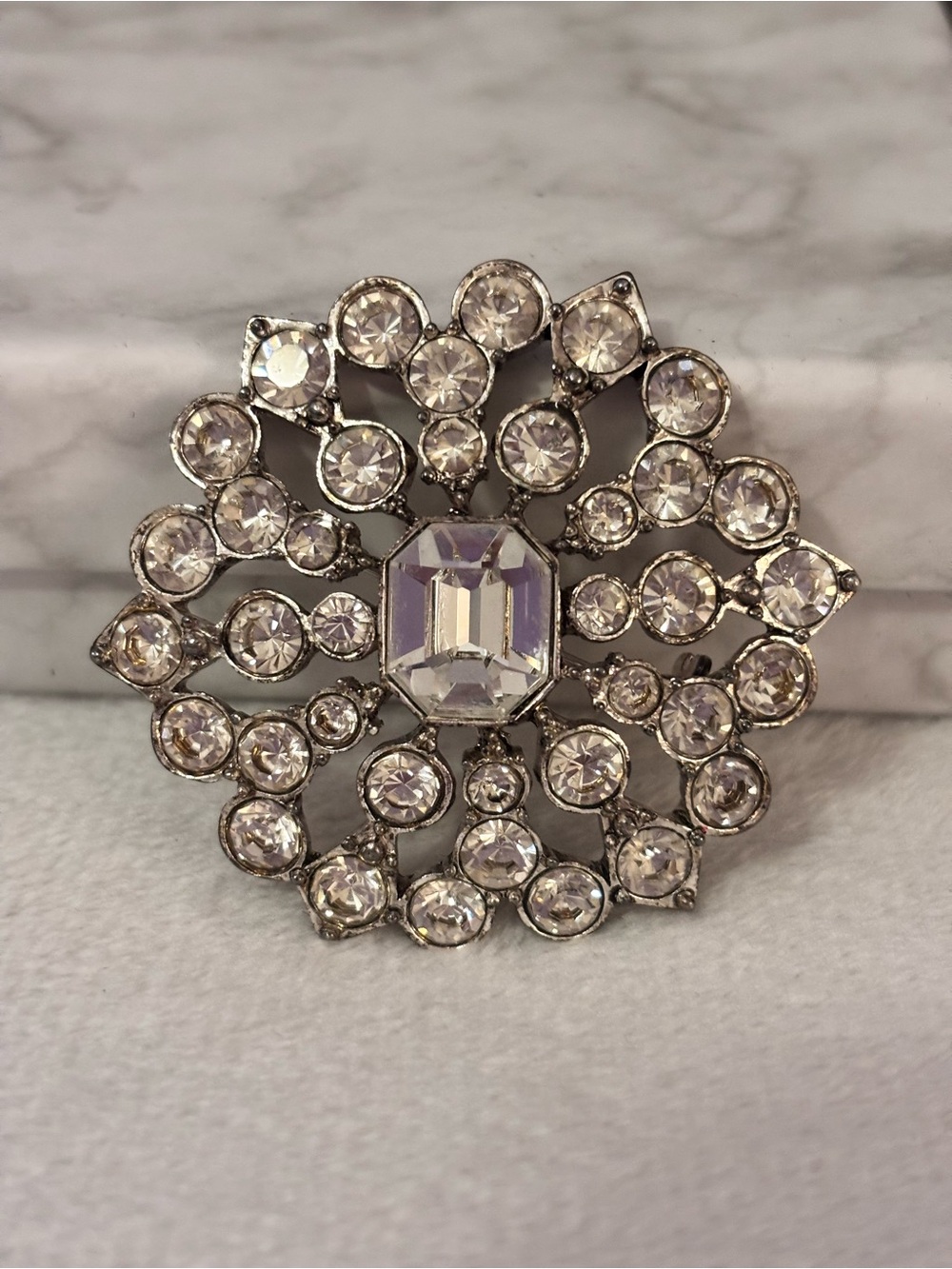 Vintage Liz Claiborne LC Rhinestone Brooch Emerald Cut Center Signed